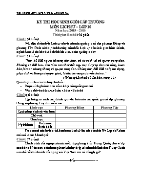 Đề thi học sinh giỏi cấp trường Lịch sử lớp 10 - Năm học 2015-2016 - Trường THPT Lê Quý Đôn